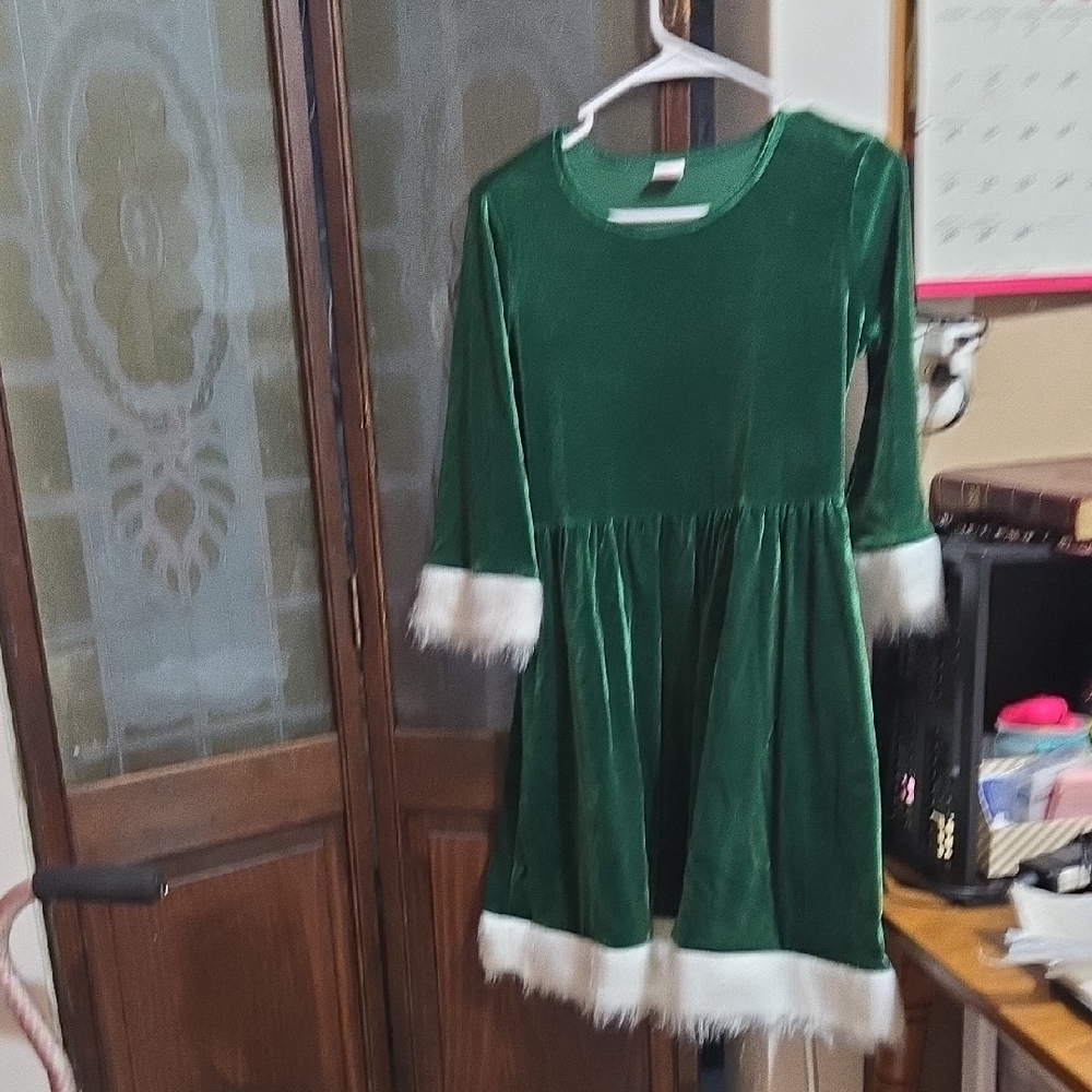 Holiday Time Green Velvet Dress with White Trim